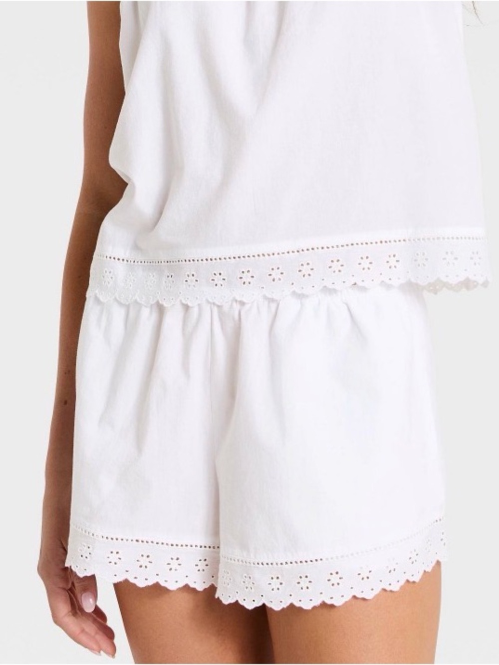 White Eyelet Trim Sleep Shorts